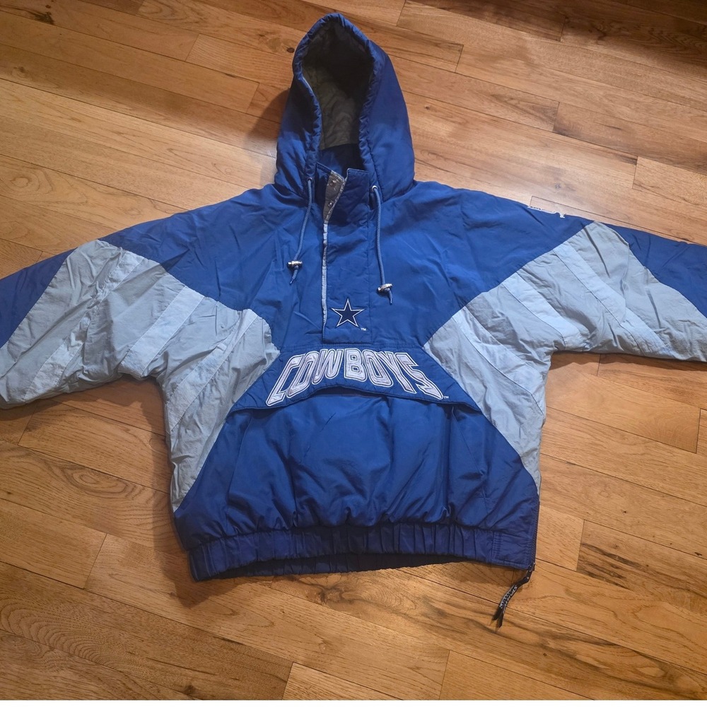 Vintage Dallas Cowboys Starter Puffer Jacket XL NFL Pro Line Blue Silver 90s